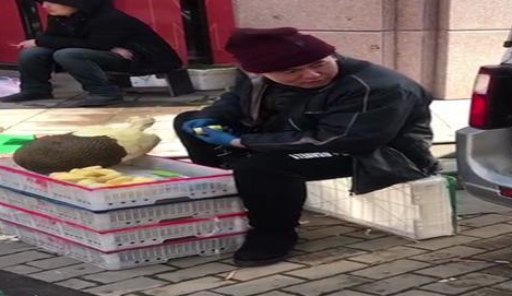 卖水果小哥害怕雪纳瑞被冻着，用被子给狗狗裹得严严实实，好有爱
